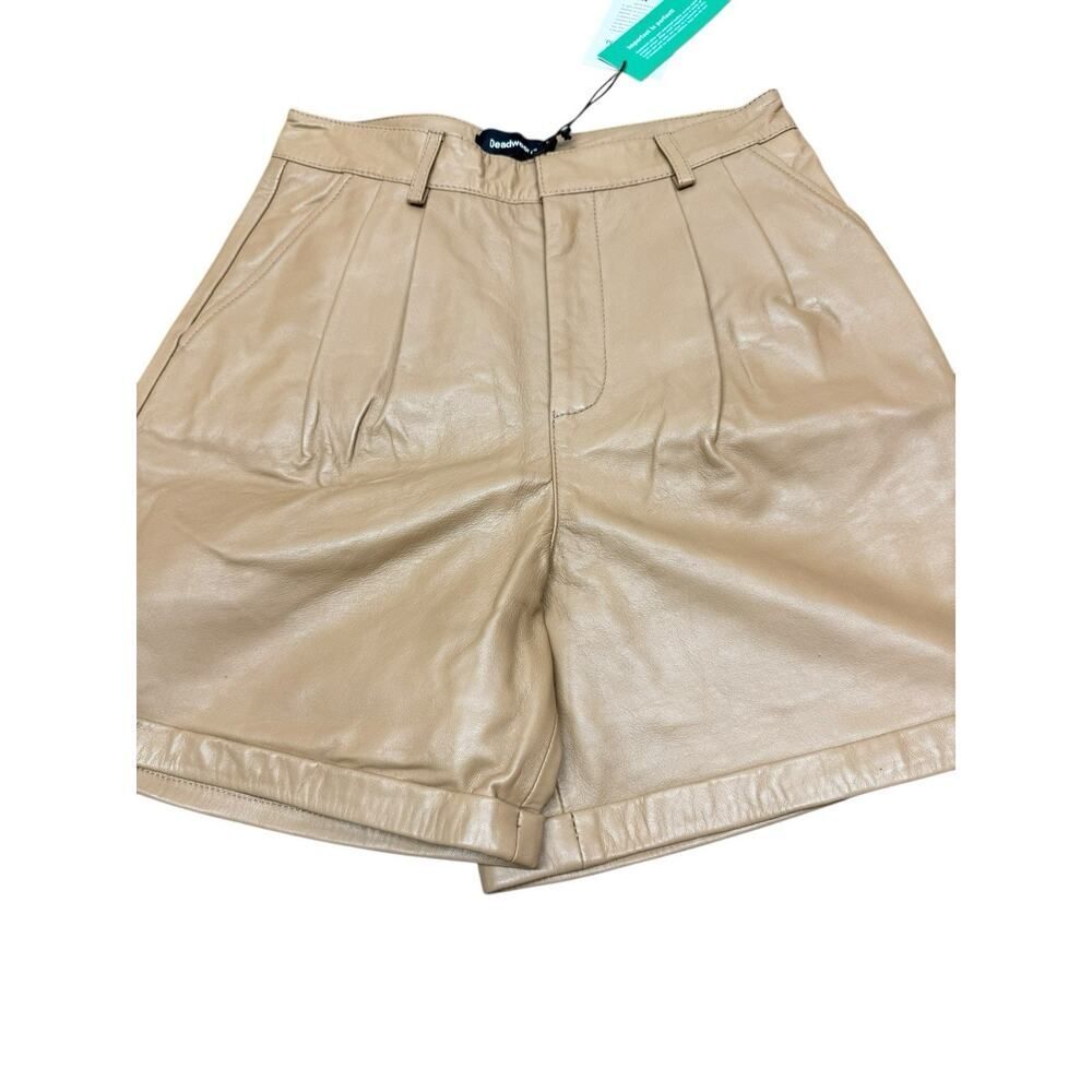 NWT Deadwood Suzy Tan Leather Shorts Pleated High Rise Lambskin US 4 - Picture 6 of 12
